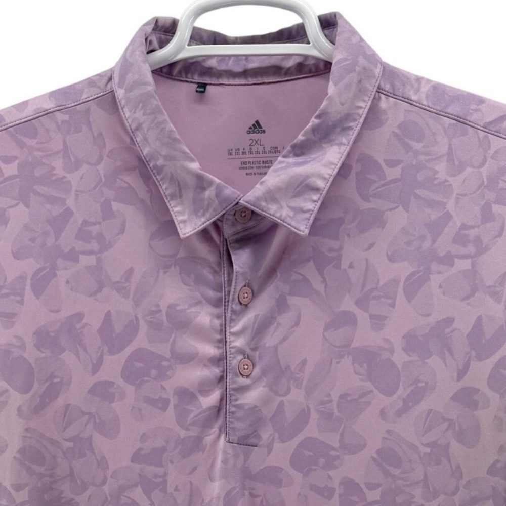 Adidas Mens 2XL Purple Tonal Leaf Camo Golf Polo Shirt Short Sleeve Performance